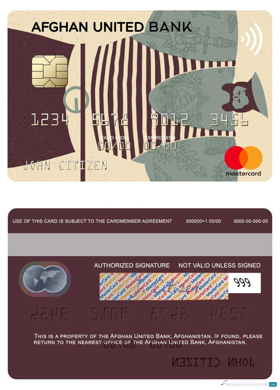 Download Afghanistan Afghan United Bank mastercard Photoshop template